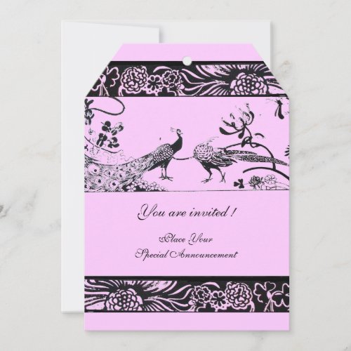 WEDDING LOVE BIRDS Floral Black Pink Lilac Party Invitation