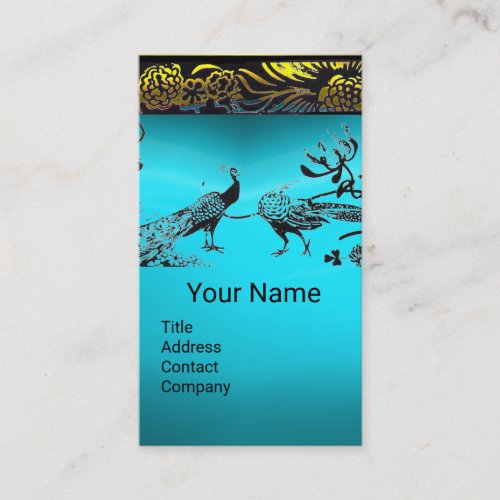 WEDDING LOVE BIRDS Gold Aqua Blue Gem Monogram Business Card