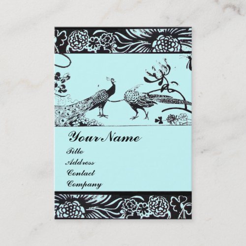 WEDDING LOVE BIRDS MONOGRAM black and white blue Business Card