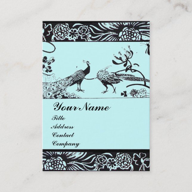 WEDDING LOVE BIRDS MONOGRAM ,black and white blue Business Card (Front)