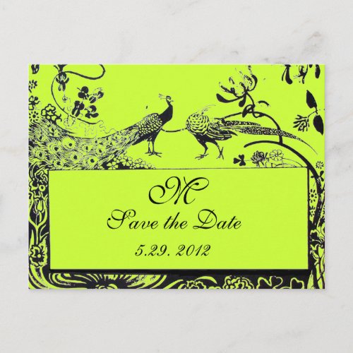 WEDDING LOVE BIRDS MONOGRAM black and white green Postcard