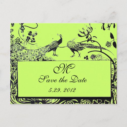 WEDDING LOVE BIRDS MONOGRAM black and white green Postcard