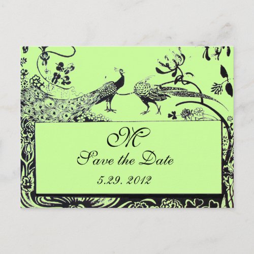 WEDDING LOVE BIRDS MONOGRAM black and white green Postcard