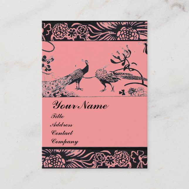 WEDDING LOVE BIRDS MONOGRAM ,black and white pink Business Card (Front)