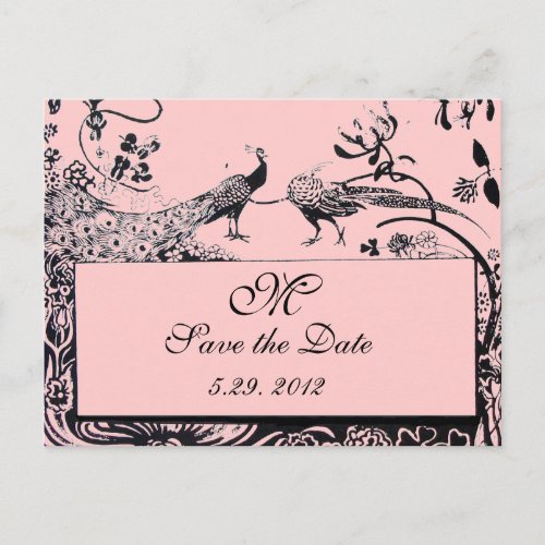 WEDDING LOVE BIRDS MONOGRAM black and white pink Postcard