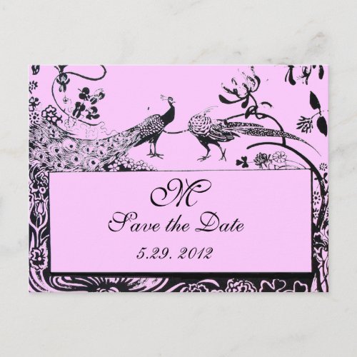 WEDDING LOVE BIRDS MONOGRAM black and white pink Postcard