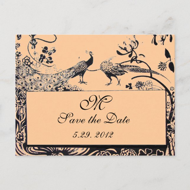 WEDDING LOVE BIRDS MONOGRAM black and white pink Postcard (Front)
