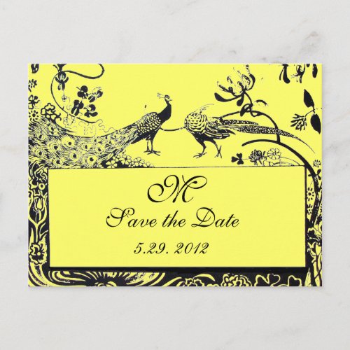 WEDDING LOVE BIRDS MONOGRAM black and white yellow Postcard