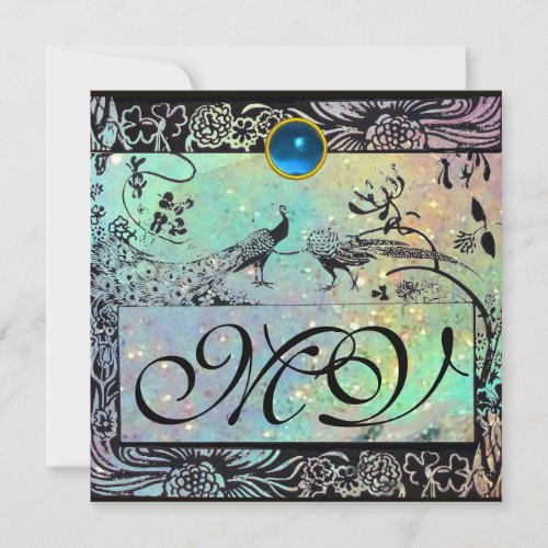 WEDDING LOVE BIRDS MONOGRAM black green blue Announcement