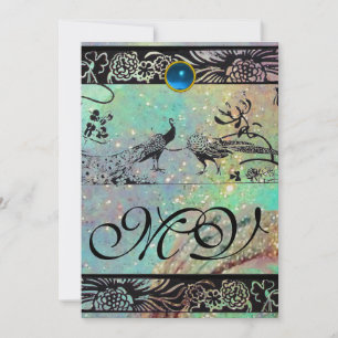 WEDDING LOVE BIRDS MONOGRAM black green blue gold Announcement