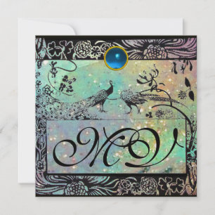 WEDDING LOVE BIRDS MONOGRAM black green champagne Announcement