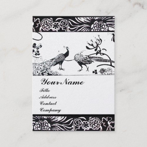 WEDDING LOVE BIRDS MONOGRAM Black White Pearl Business Card