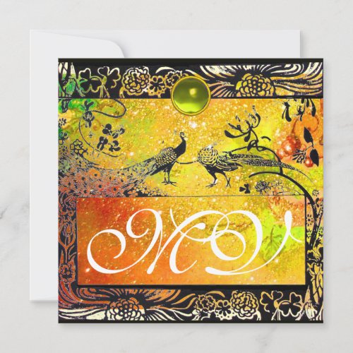 WEDDING LOVE BIRDS MONOGRAM black yellow green Announcement