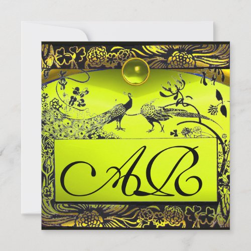 WEDDING LOVE BIRDS MONOGRAM black  yellow topaz Announcement