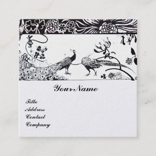 WEDDING LOVE BIRDS PEACOCKS MONOGRAM White Pearl Square Business Card