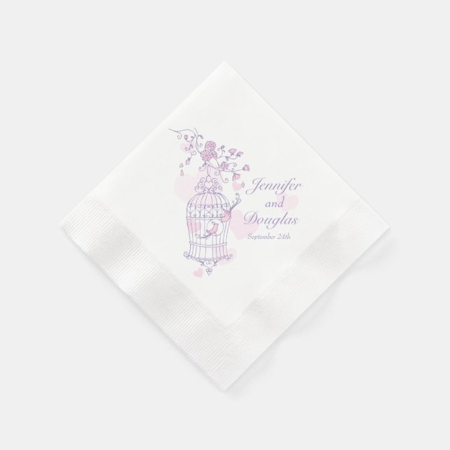 Wedding love birds purple pink paper napkins (Corner)