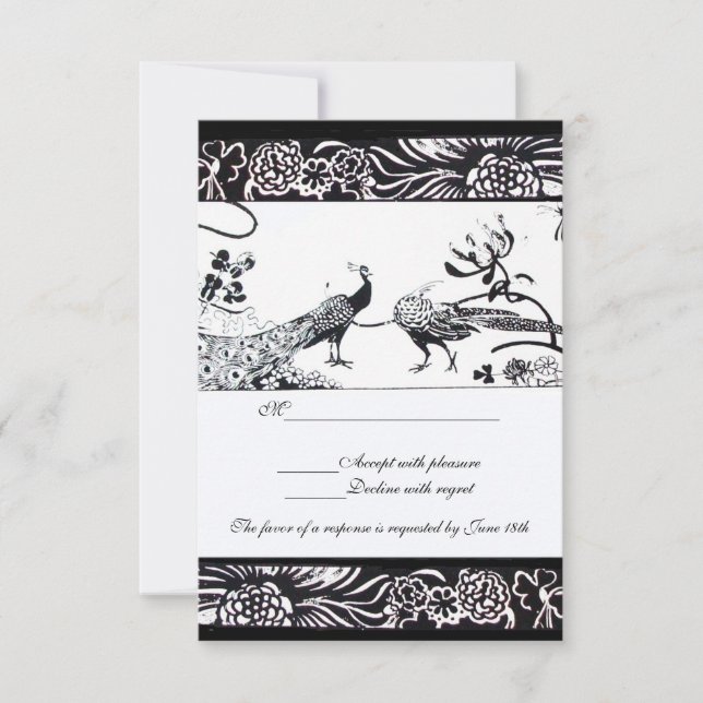 WEDDING LOVE BIRDS RSVP Black White Invitations (Front)