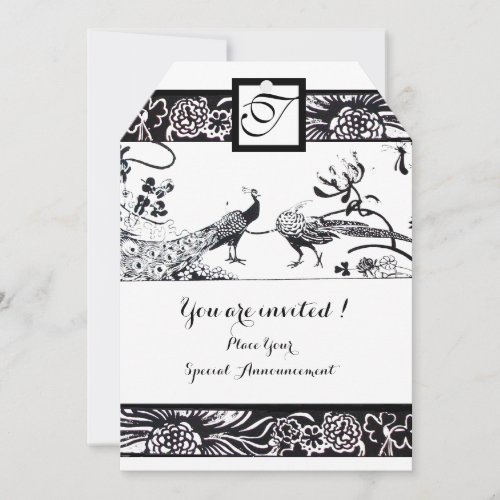 WEDDING LOVE BIRDS SQUARE MONOGRAM BlackWhite Invitation