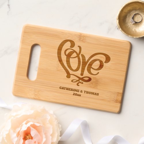 Wedding love calligraphy couples names date  cutting board