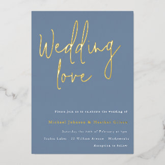 Wedding love: Dusty Blue & Gold Designer Wedding Foil Invitation