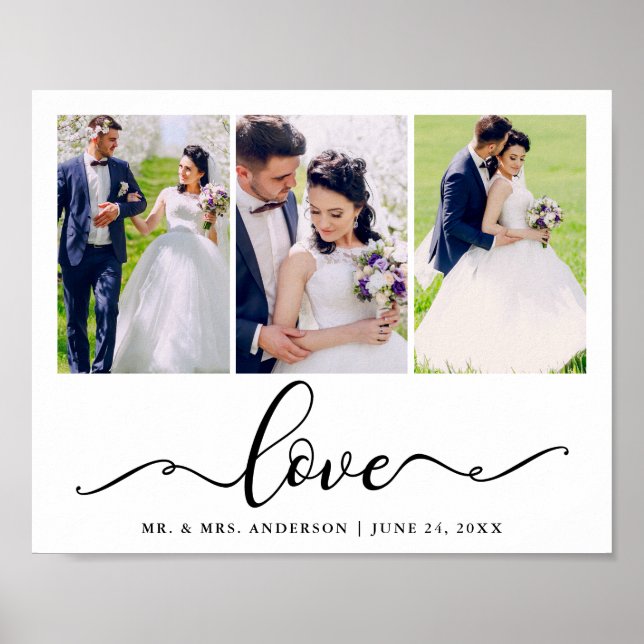 Wedding Love Elegant Black Script 3 Photo Poster (Front)