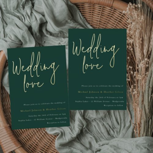 Wedding love Emerald Green Gold Designer Wedding Foil Invitation