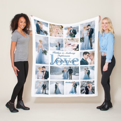 Wedding LOVE FOREVER 15 Photo Collage Custom Color Fleece Blanket