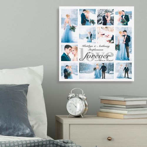 Wedding LOVE FOREVER Photo Collage Custom Color Canvas Print