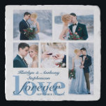 Wedding LOVE FOREVER Photo Collage Custom Color Trivet<br><div class="desc">Create a commemorative keepsake photo album or scrapbook binder for the newlyweds with 5 of your favorite wedding and couple pictures or images. The design features the title LOVE FOREVER or FOREVER LOVE and personalized with the bride and groom's names and wedding date in an editable dusty blue color against...</div>