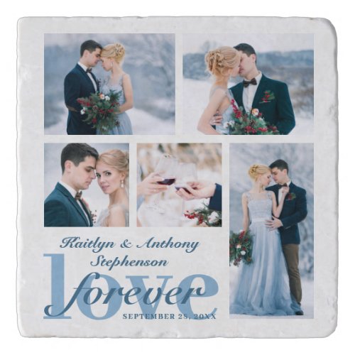 Wedding LOVE FOREVER Photo Collage Custom Color Trivet