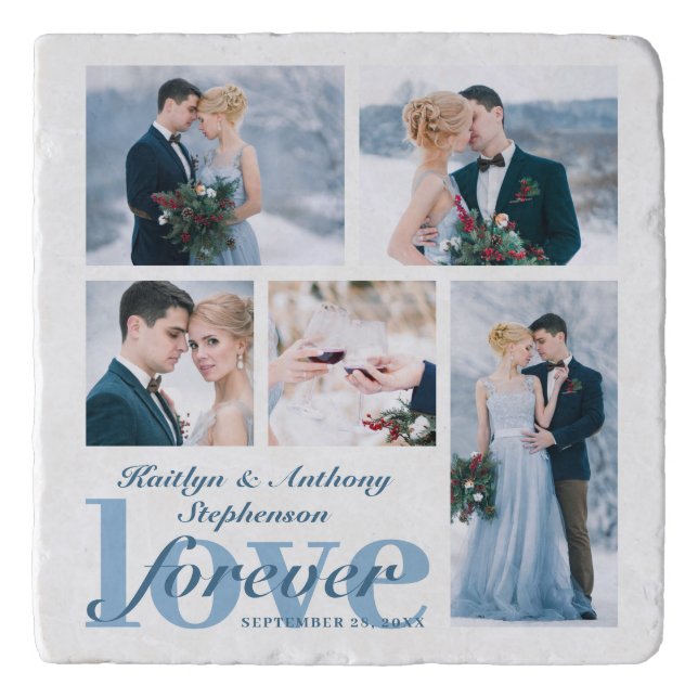 Wedding LOVE FOREVER Photo Collage Custom Color Trivet (Front)