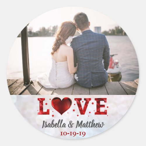 Wedding Love Forever Red Heart Custom Photo Classic Round Sticker