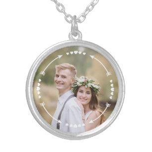 Wedding Love Heart Arrow Romantic Modern Photo Silver Plated Necklace