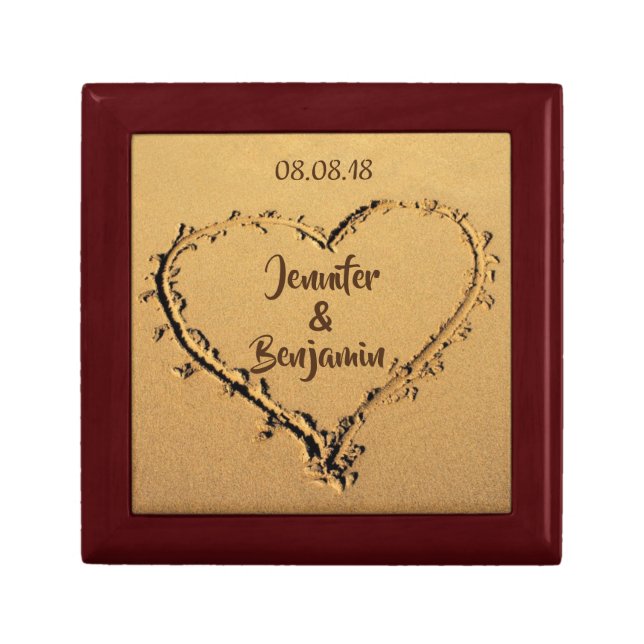 Wedding Love Heart in the Sand Personalized Names Gift Box (Front)