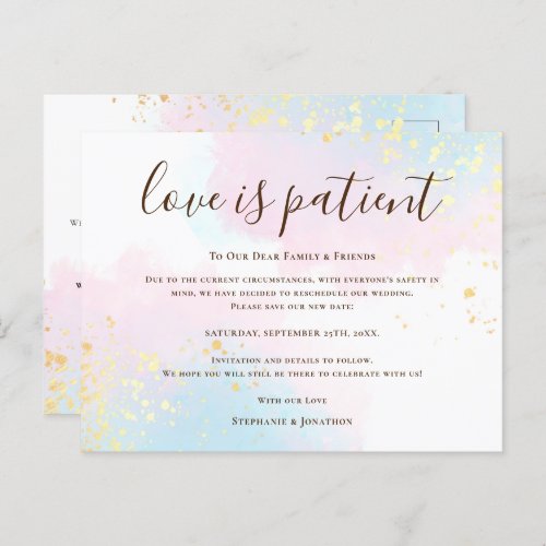 Wedding Love Is Patient Save New Date Teal Pink Announcement Postcard
