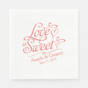Wedding Love is Sweet Candy Buffet Coral Orange Paper Napkins