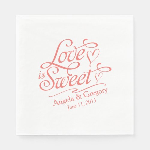 Wedding  Love is Sweet Candy Buffet Coral Orange Paper Napkins