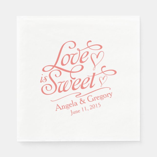 Wedding | Love is Sweet Candy Buffet Coral Orange Paper Napkins (Front)