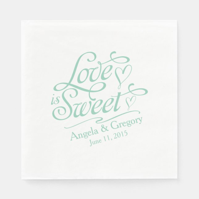 Wedding | Love is Sweet Candy Buffet Mint Green Napkins (Front)