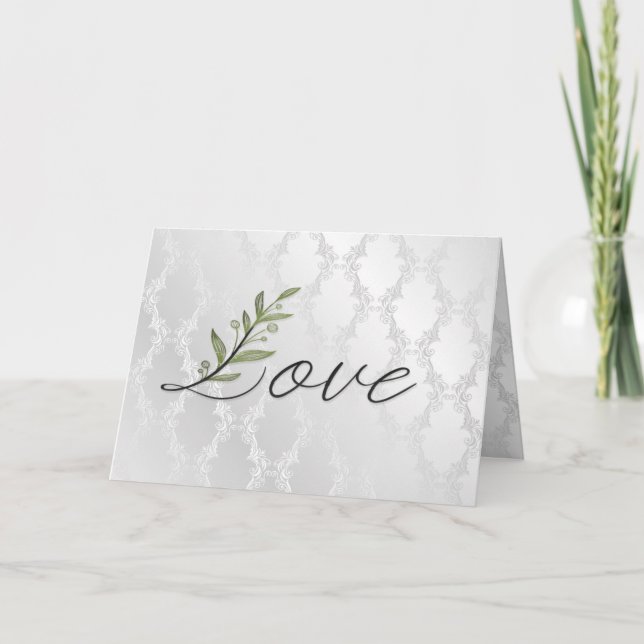 Wedding Love Leaf on Damask Card (Front)