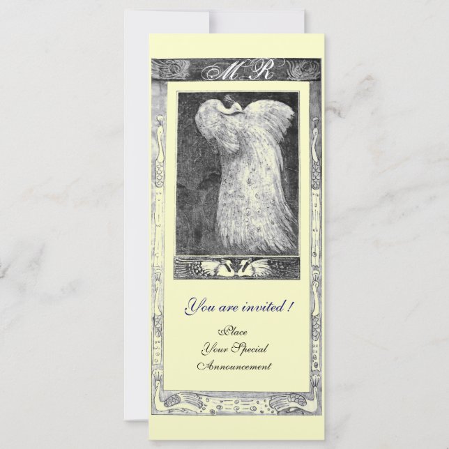 WEDDING LOVE PEACOCK MONOGRAM ,black white Invitation (Front)