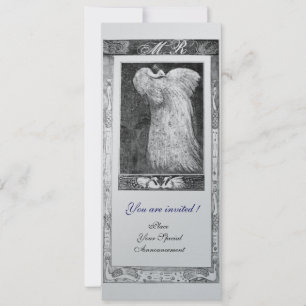 WEDDING LOVE PEACOCK MONOGRAM ,Black White Silver Invitation