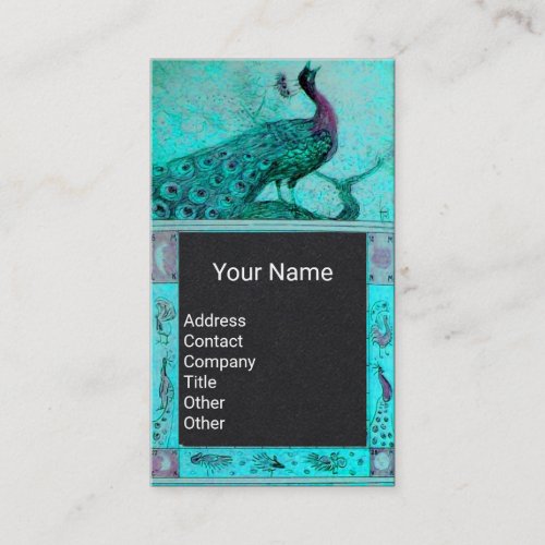 WEDDING LOVE PEACOCK MONOGRAM Blue Black Paper Business Card