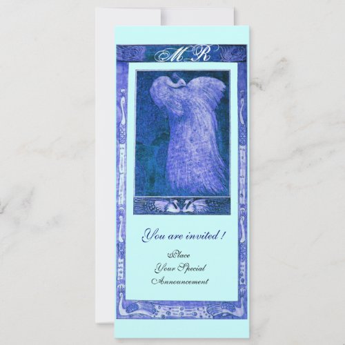 WEDDING LOVE PEACOCK MONOGRAM blue white Invitation