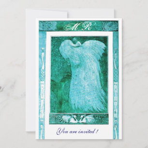WEDDING LOVE PEACOCK MONOGRAM ,blue white Invitation