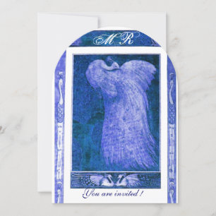 WEDDING LOVE PEACOCK MONOGRAM Blue White Invitation