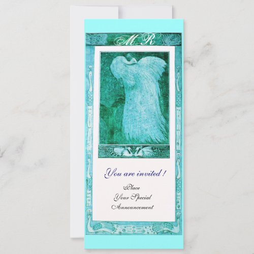 WEDDING LOVE PEACOCK MONOGRAM blue white Invitation