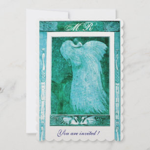 WEDDING LOVE PEACOCK MONOGRAM Blue White Peari Invitation