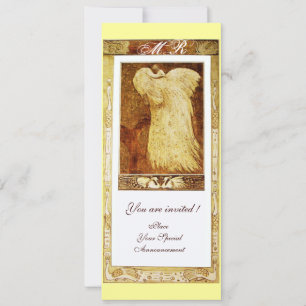 WEDDING LOVE PEACOCK MONOGRAM ,brown white yellow Invitation