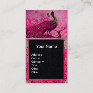 WEDDING LOVE PEACOCK MONOGRAM Pink Black Paper Business Card